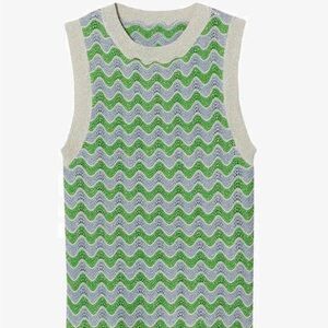 Mango Green & Light Blue Wavy Knit Tank